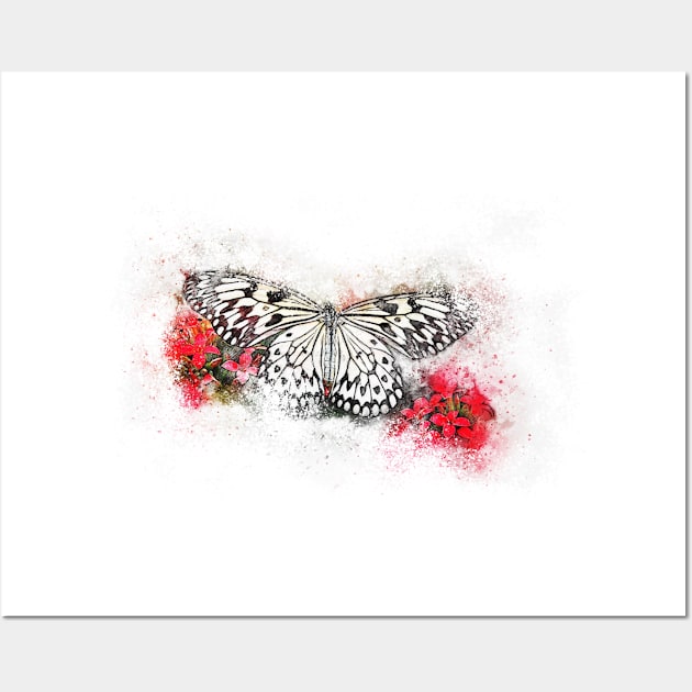 butterfly, nature, flowers, leaves, flora, fauna, watercolor, branches, life, metemorphosis, flower, butterflies, watercolor flowers, paint, water, texture, stain Wall Art by Osmin-Laura